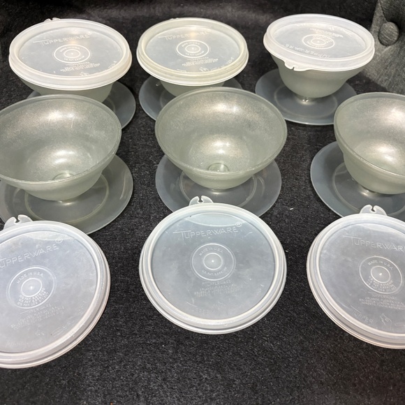 Vintage 6 TUPPERWARE Sheer Grey Dessert Pudding Cups #754 & Lids #733 - Picture 3 of 5